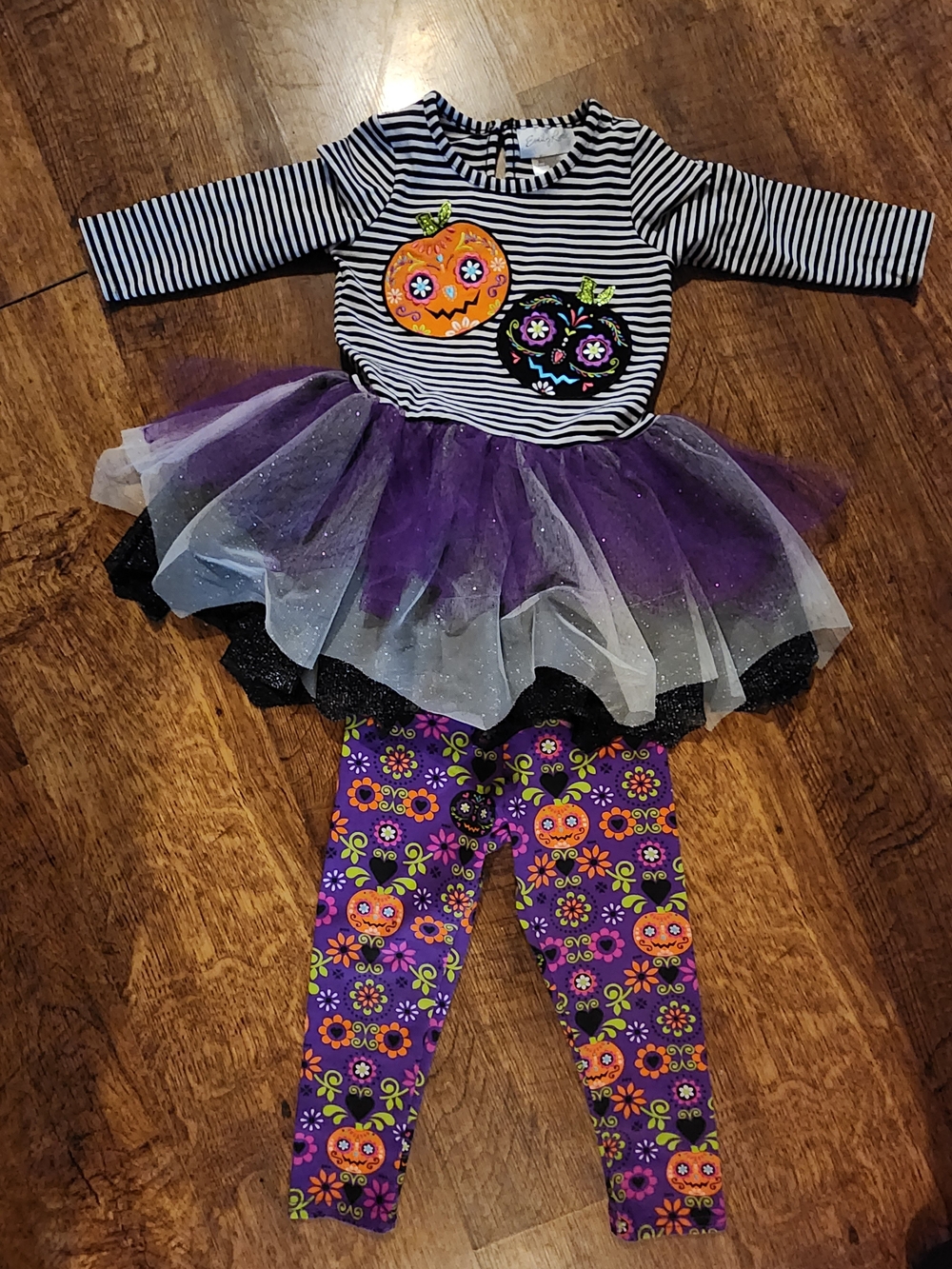 Emily Rose Girls Halloween Sugar Skull Pumpkin Tutu Tunic Legging Set 2T